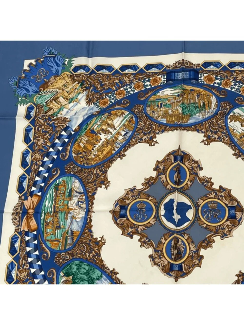 Hermes Carre 90 L'entente Cordiale Franco British Alliance Blue Multicolor - Picture 4 of 7